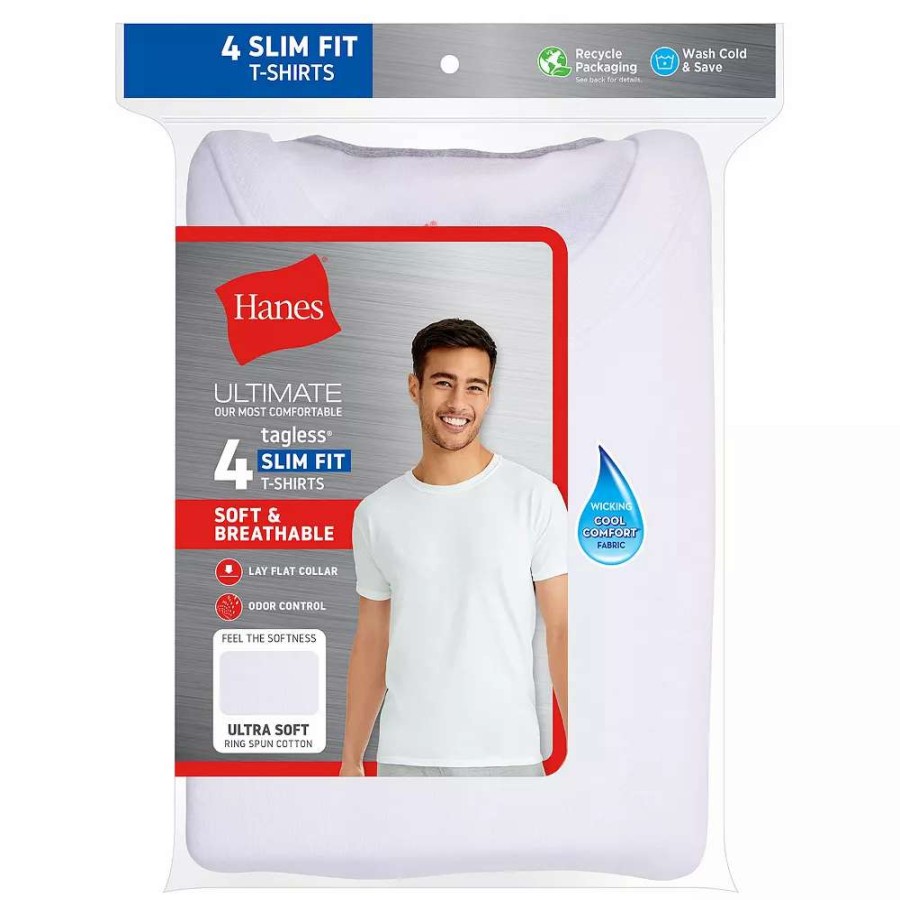 Underwear * | Men'S Hanes Ultimate 4-Pack Slim-Fit Tees