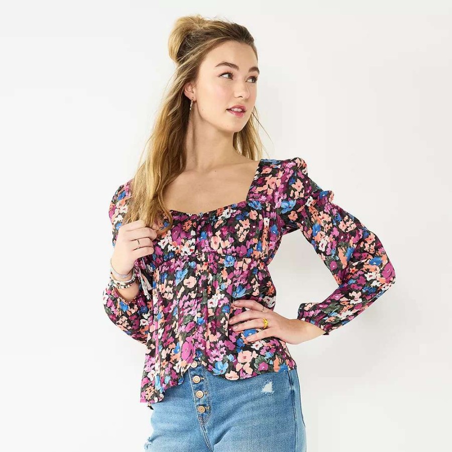 Shirts & Blouses * | Juniors' So Button-Front Tulip Hem Babydoll Top