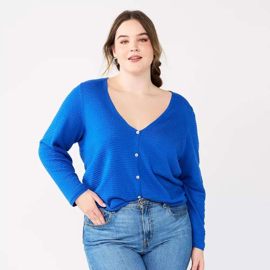 Sweaters * | Plus Size Draper James Rsvp Textured Cardigan