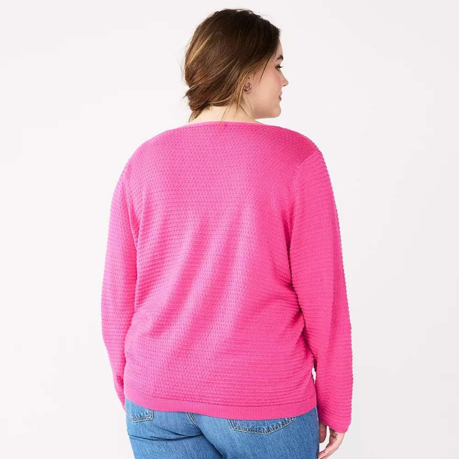 Sweaters * | Plus Size Draper James Rsvp Textured Cardigan