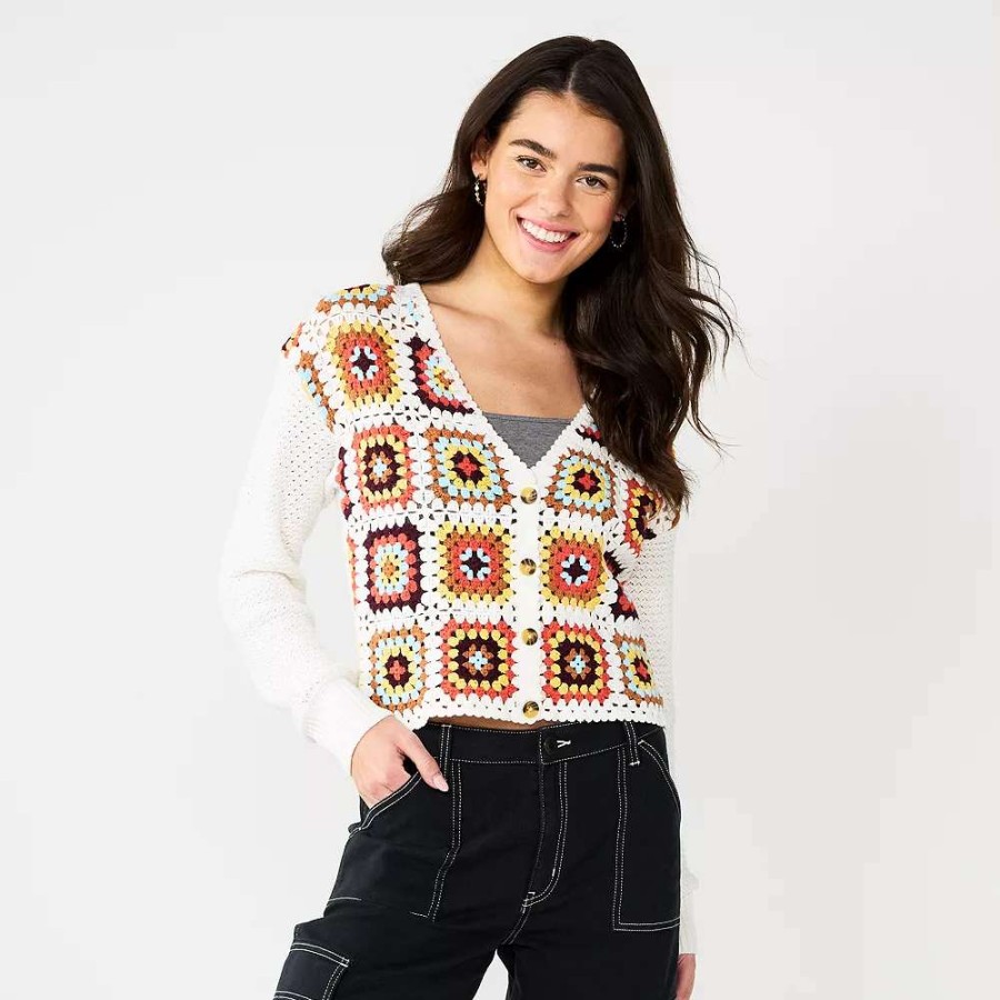 Sweaters * | Juniors' So Cropped Patchwork Square Cardigan