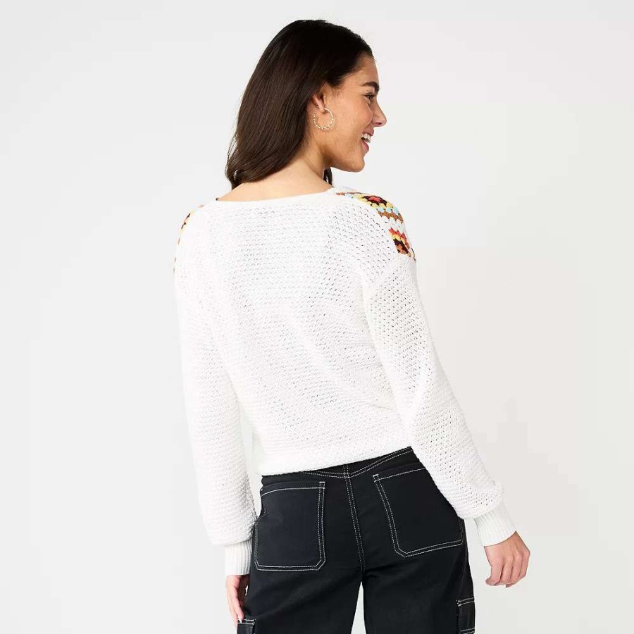 Sweaters * | Juniors' So Cropped Patchwork Square Cardigan