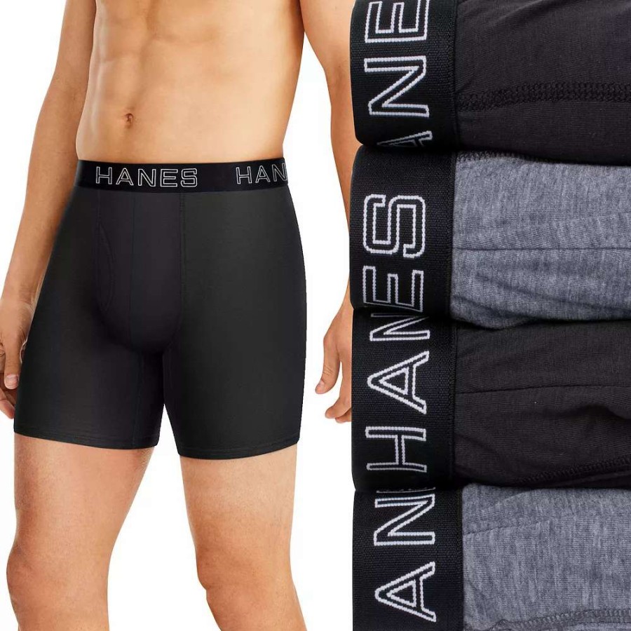 Underwear * | Men'S Hanes 4-Pack Ultimate Comfort Flex Fit Total Support Pouch Boxer Briefs