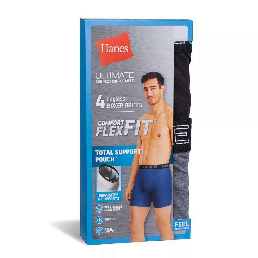 Underwear * | Men'S Hanes 4-Pack Ultimate Comfort Flex Fit Total Support Pouch Boxer Briefs