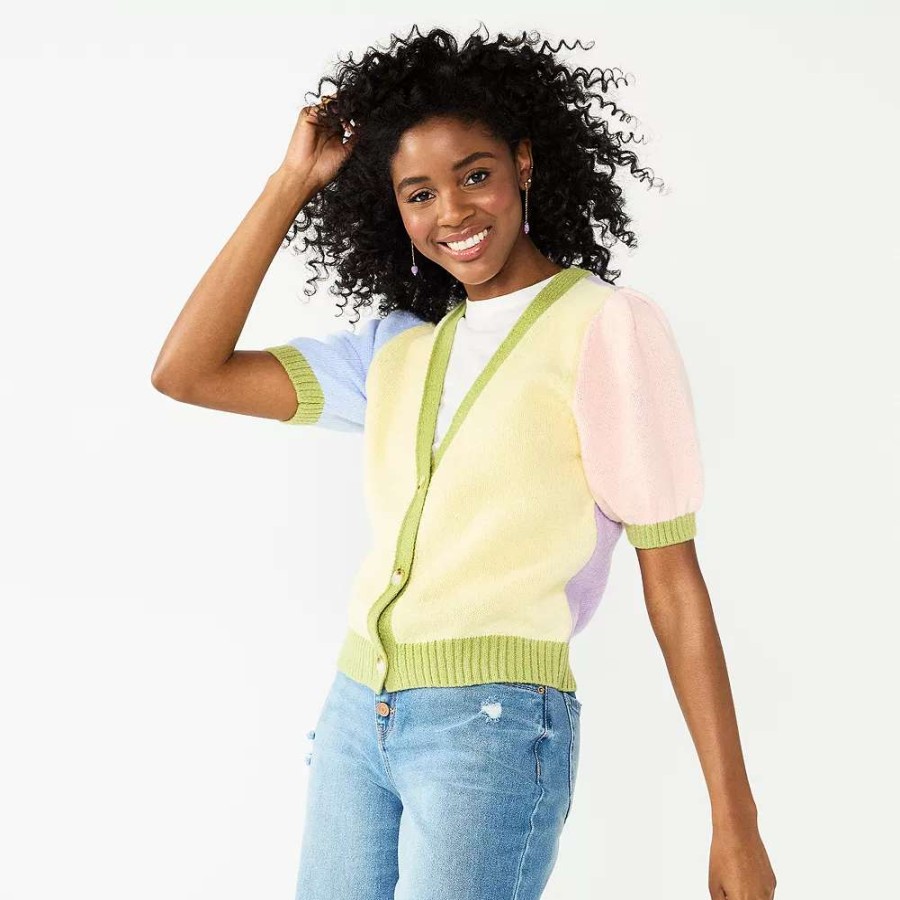 Sweaters * | Juniors' So Color Block Cropped Sweater Cardigan