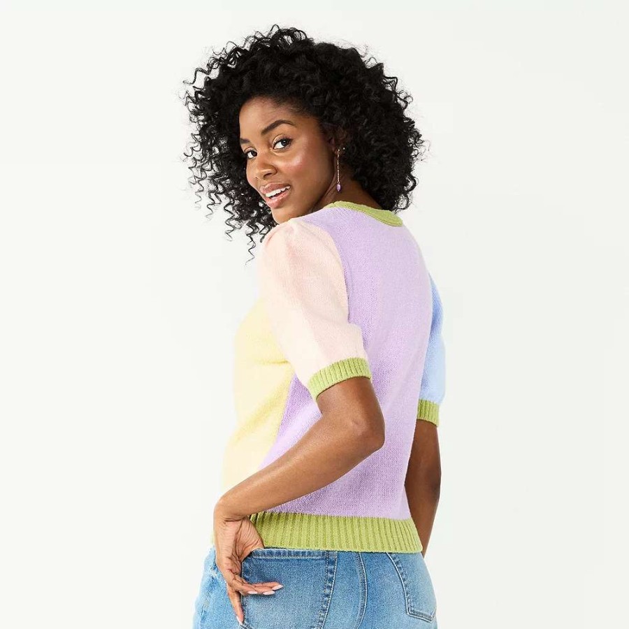 Sweaters * | Juniors' So Color Block Cropped Sweater Cardigan