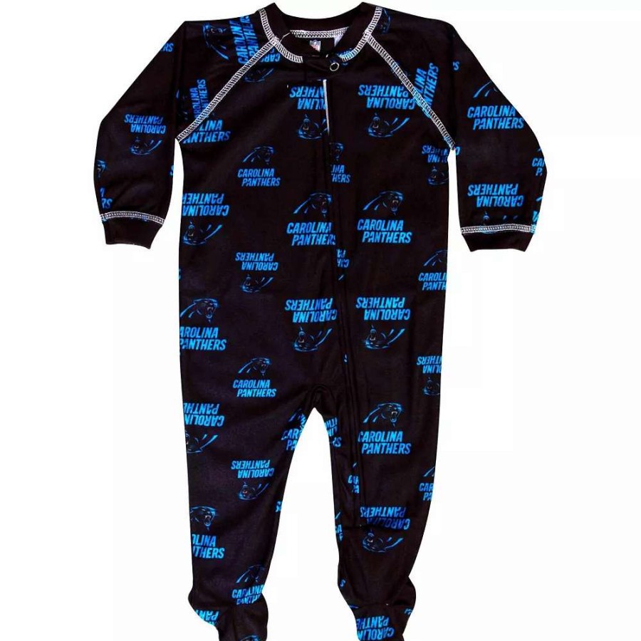 Sleepwear * | Carolina Panthers Newborn Piped Raglan Full Zip Coverall Black