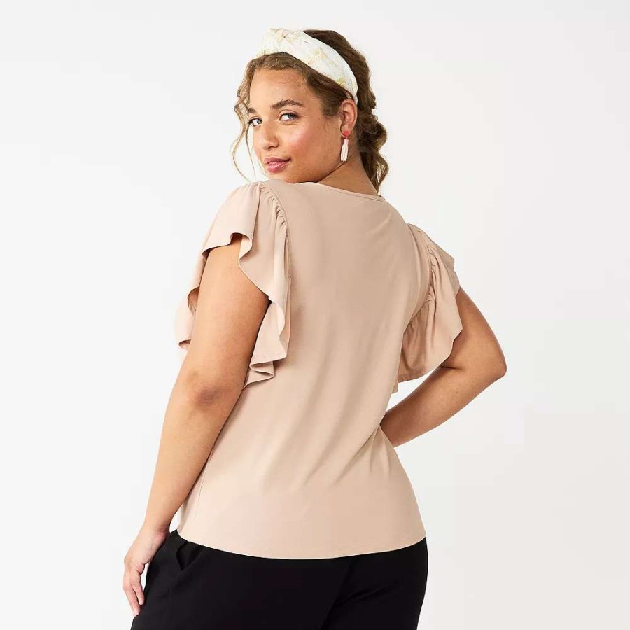 Shirts & Blouses * | Juniors' Plus Size So Flutter Sleeve Keyhole Top