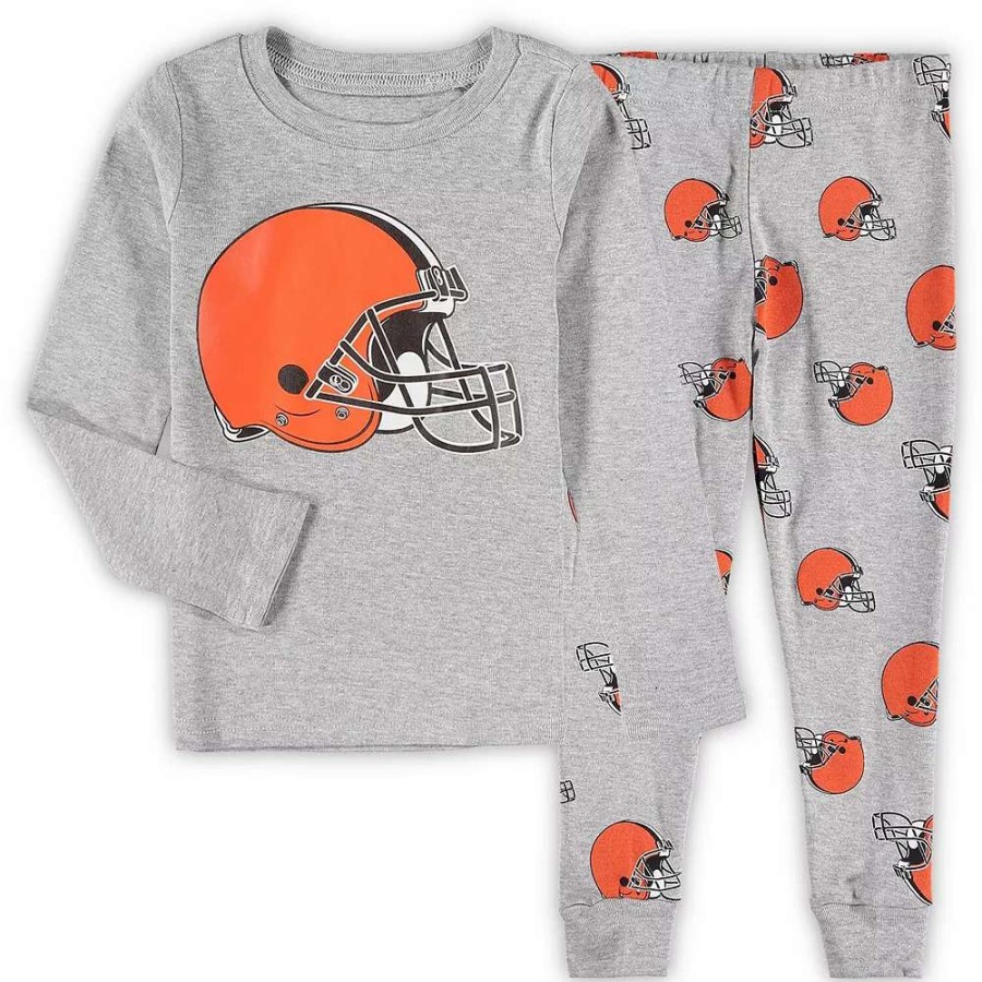 Sleepwear * | Preschool Heathered Gray Cleveland Browns Team Long Sleeve T-Shirt & Pants Sleep Set