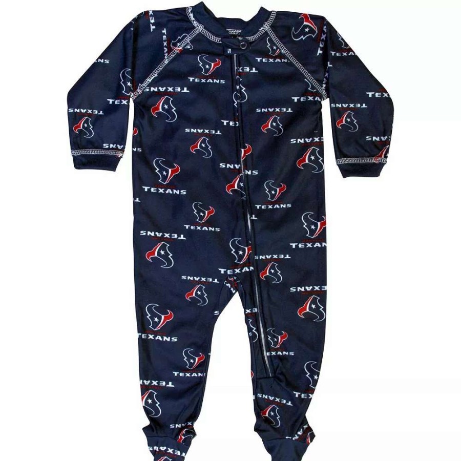 Sleepwear * | Houston Texans Newborn Full Zip Raglan Coverall Navy Blue