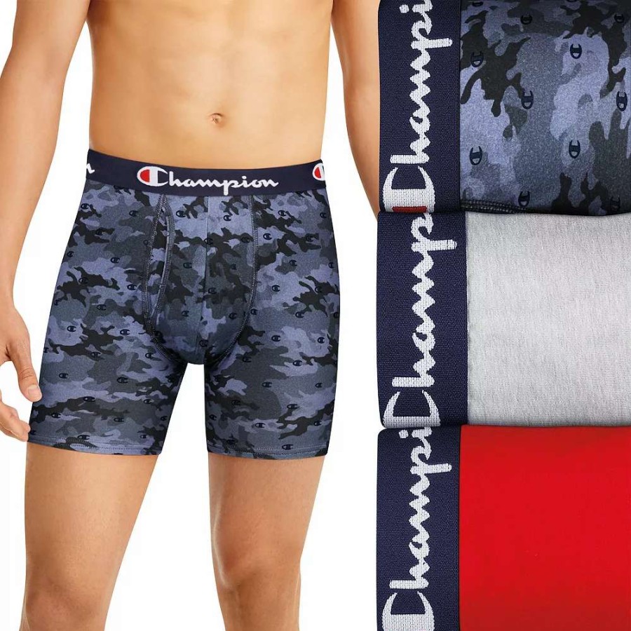 Underwear * | Men'S Champion 3-Pack Total Support Pouch Cotton Stretch Boxer Brief