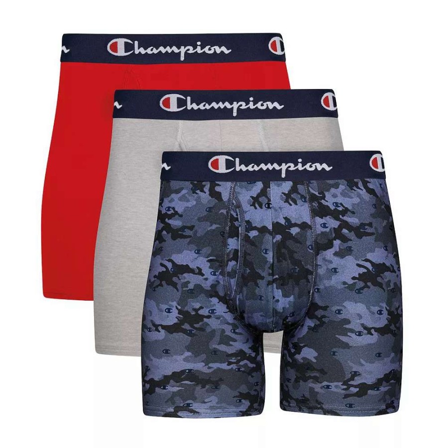 Underwear * | Men'S Champion 3-Pack Total Support Pouch Cotton Stretch Boxer Brief