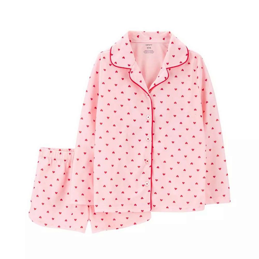 Sleepwear * | Carter'S Girls 4-14 Carter'S Heart Button-Top & Bottoms Pajama Set