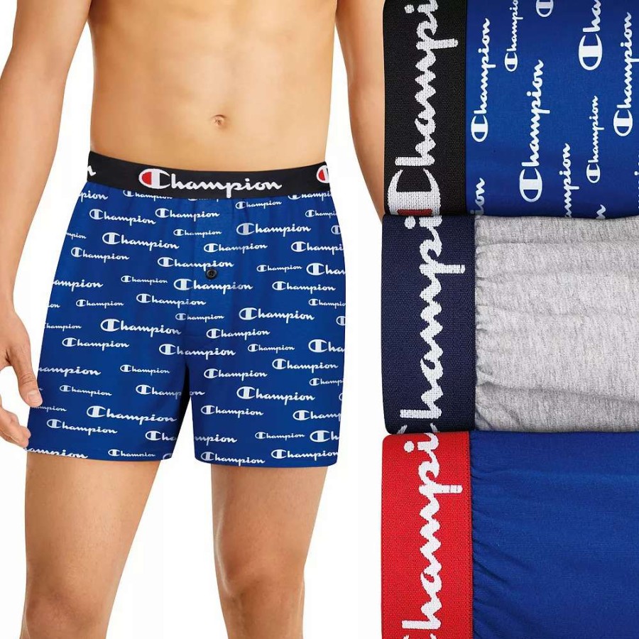 Underwear * | Men'S Champion 3-Pack Cotton Stretch Knit Boxers