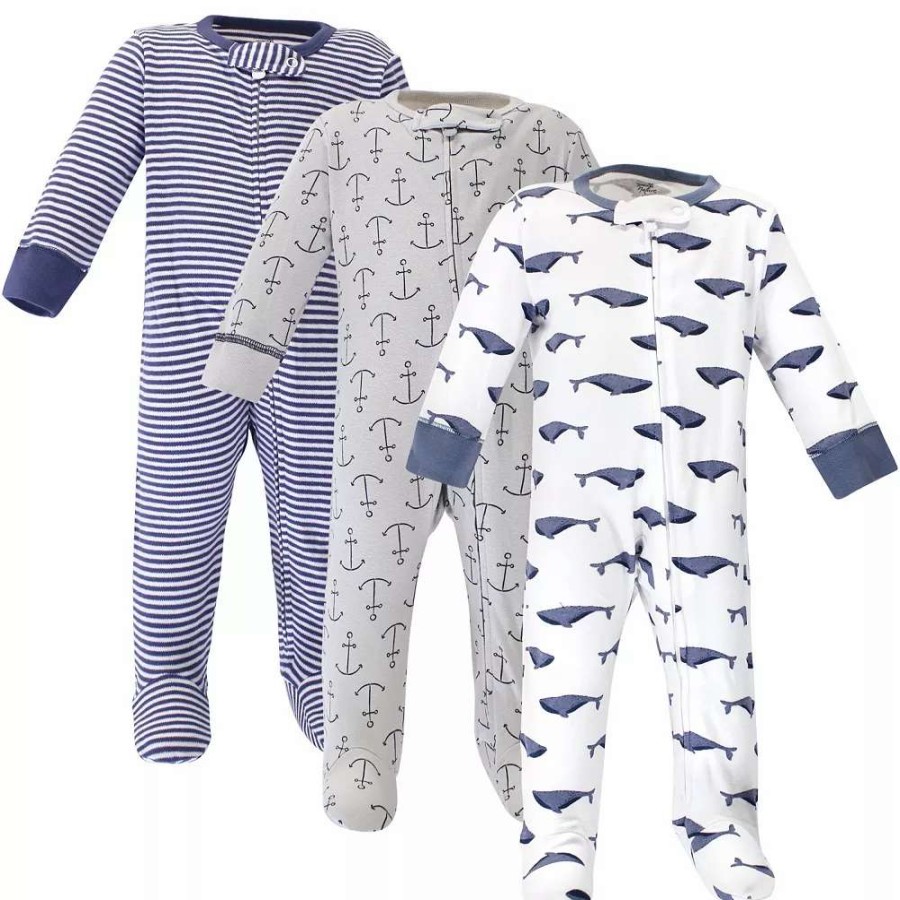 Sleepwear * | Touched By Nature Baby Organic Cotton Zipper Sleep And Play 3Pk, Blue Whale