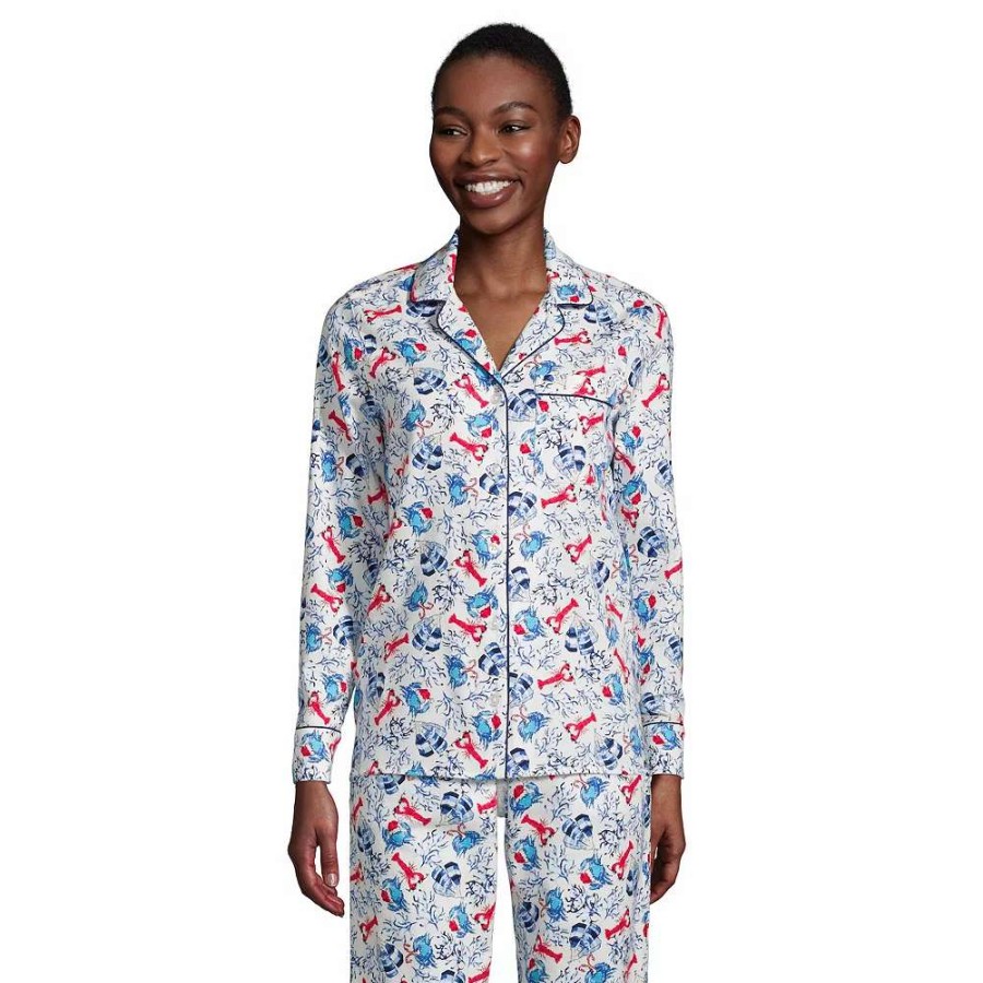 Sleepwear * | Petite Lands' End Long Sleeve Flannel Pajama Top