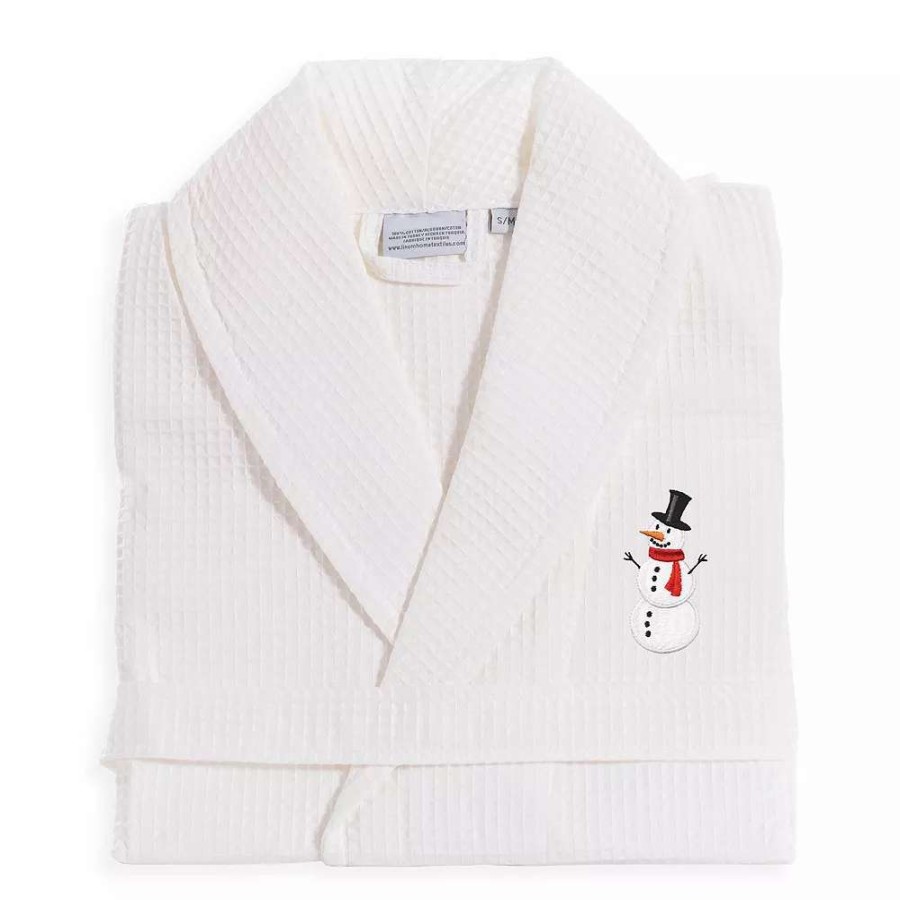 Sleepwear * | Linum Home Textiles Waffle Weave Embroidered Snowman Bathrobe