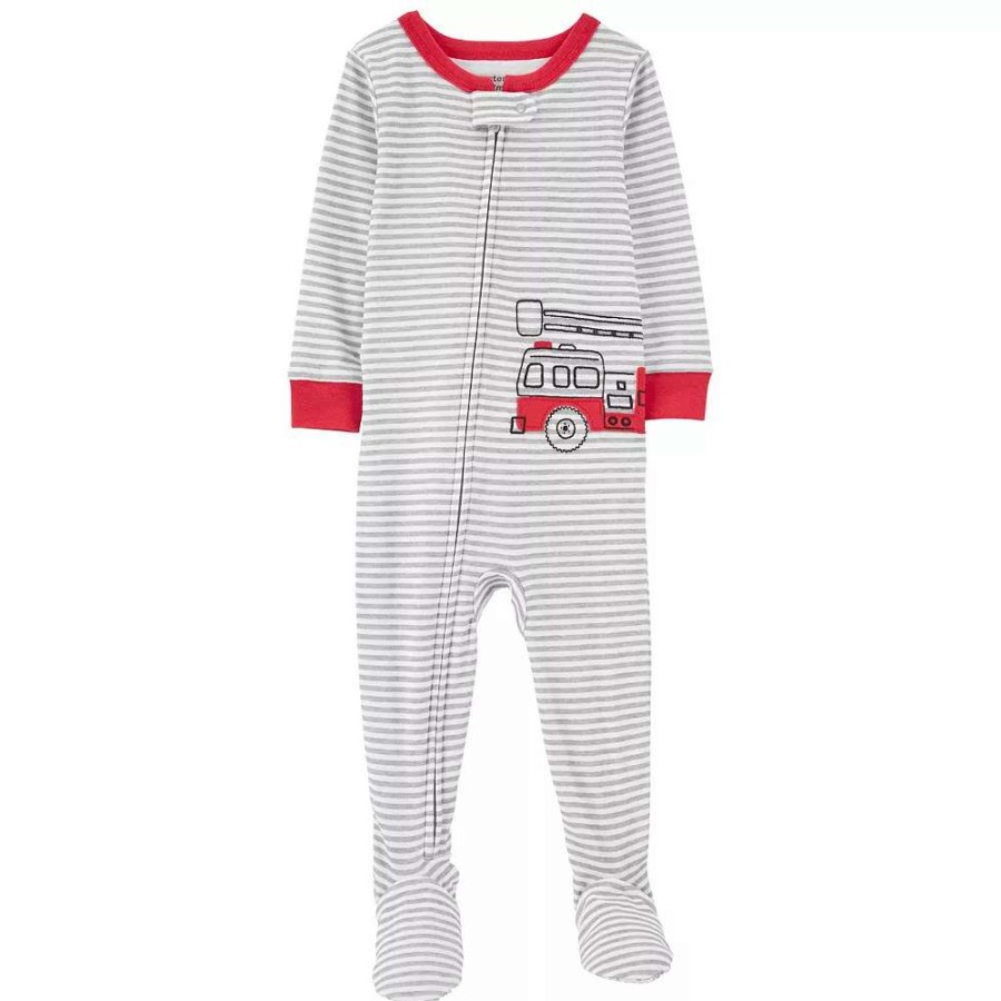 Sleepwear * | Carter'S Baby Boy Carter'S One-Piece Footed Fire Truck Pajamas