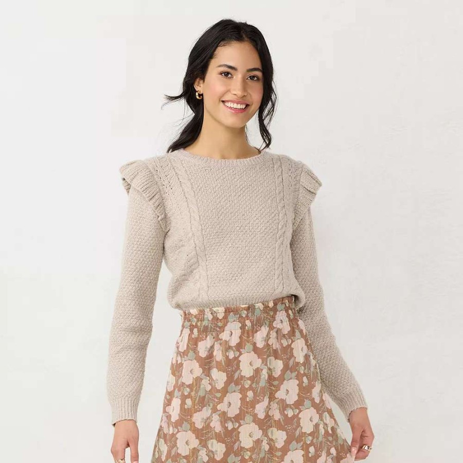 Sweaters * | Women'S Lc Lauren Conrad Cable-Knit Ruffle Sweater