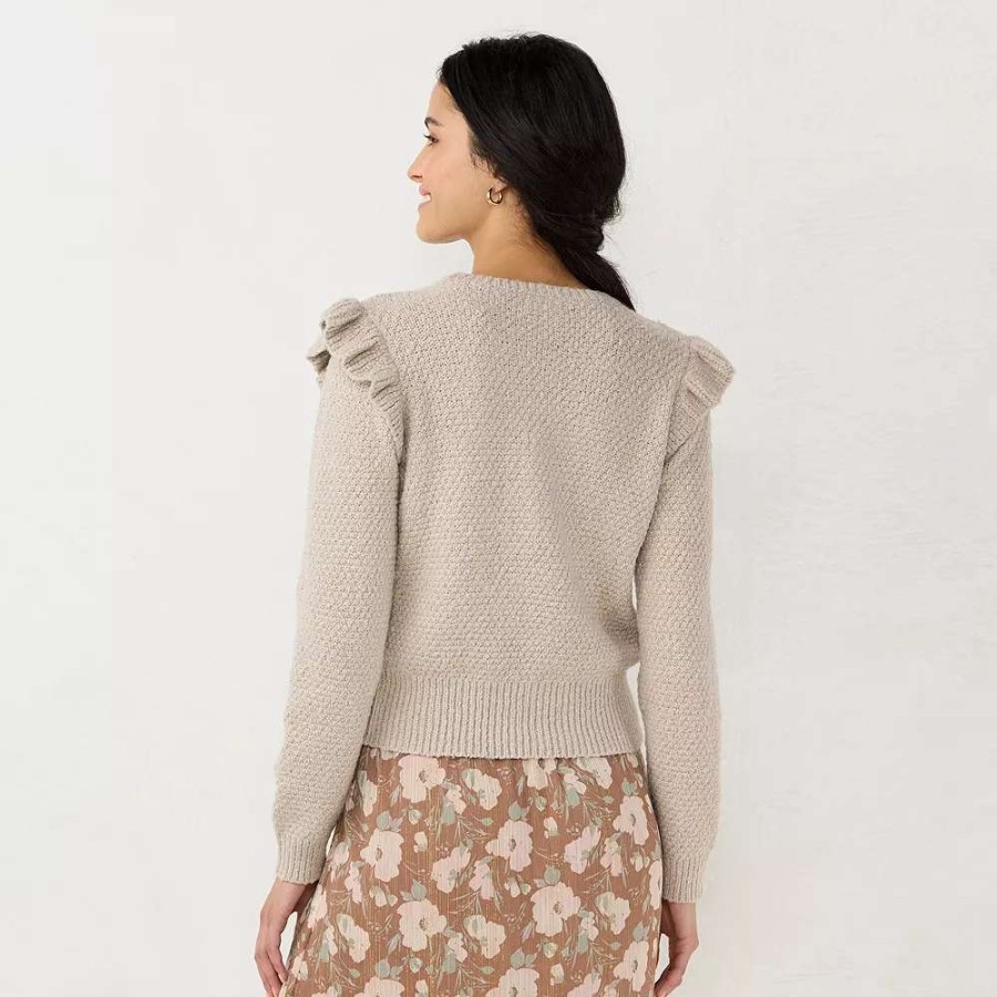 Sweaters * | Women'S Lc Lauren Conrad Cable-Knit Ruffle Sweater