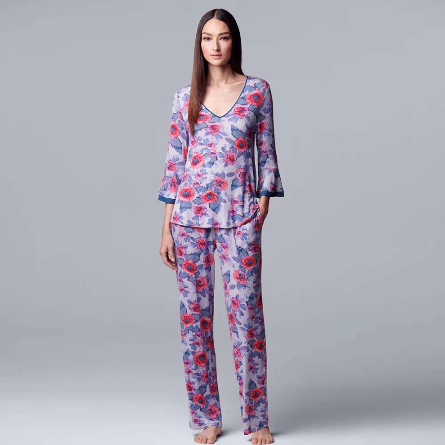 Sleepwear * | Women'S Simply Vera Vera Wang 3/4 Sleeve Pajama Top & Pajama Pants Set