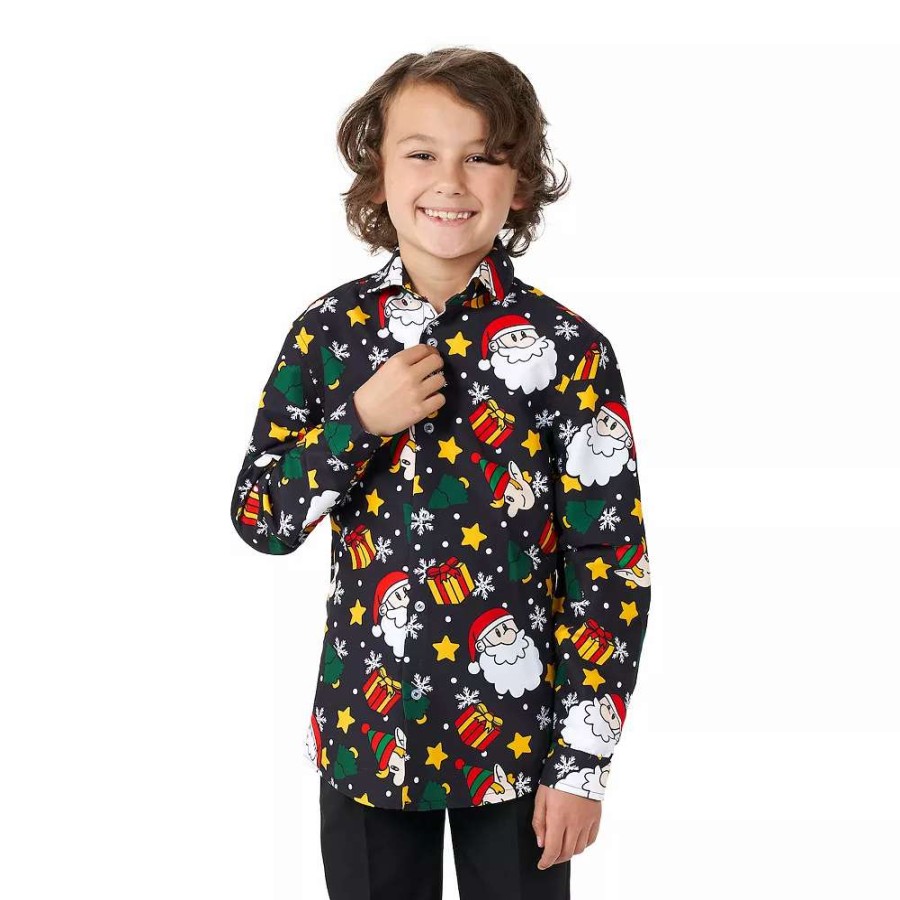 Shirts & Blouses * | Boys 6-16 Suitmeister Christmas Santa Elves Button-Up Shirt