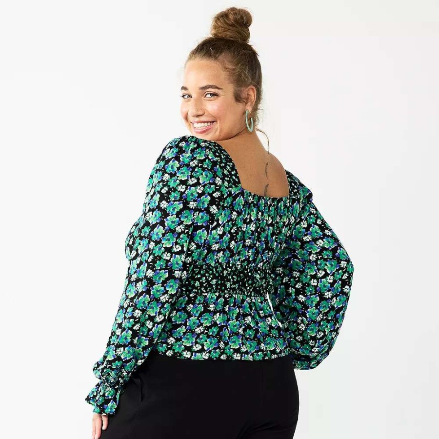 Shirts & Blouses * | Juniors' Plus Size So Squareneck Peplum Blouse