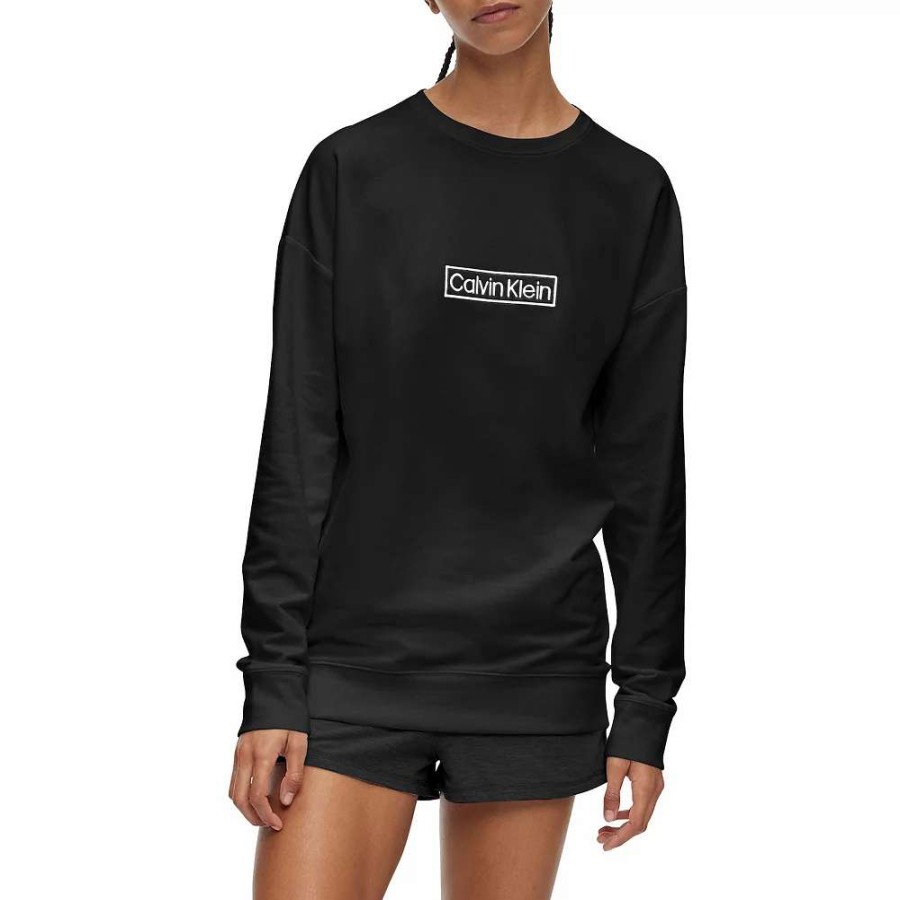 Sleepwear * | Women'S Calvin Klein Ck Reimagined Heritage Lounge Long Sleeve Sweatshirt Black