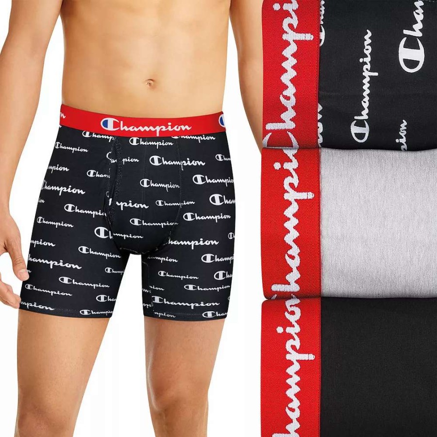 Underwear * | Men'S Champion 3-Pack Cotton Stretch Boxer Briefs