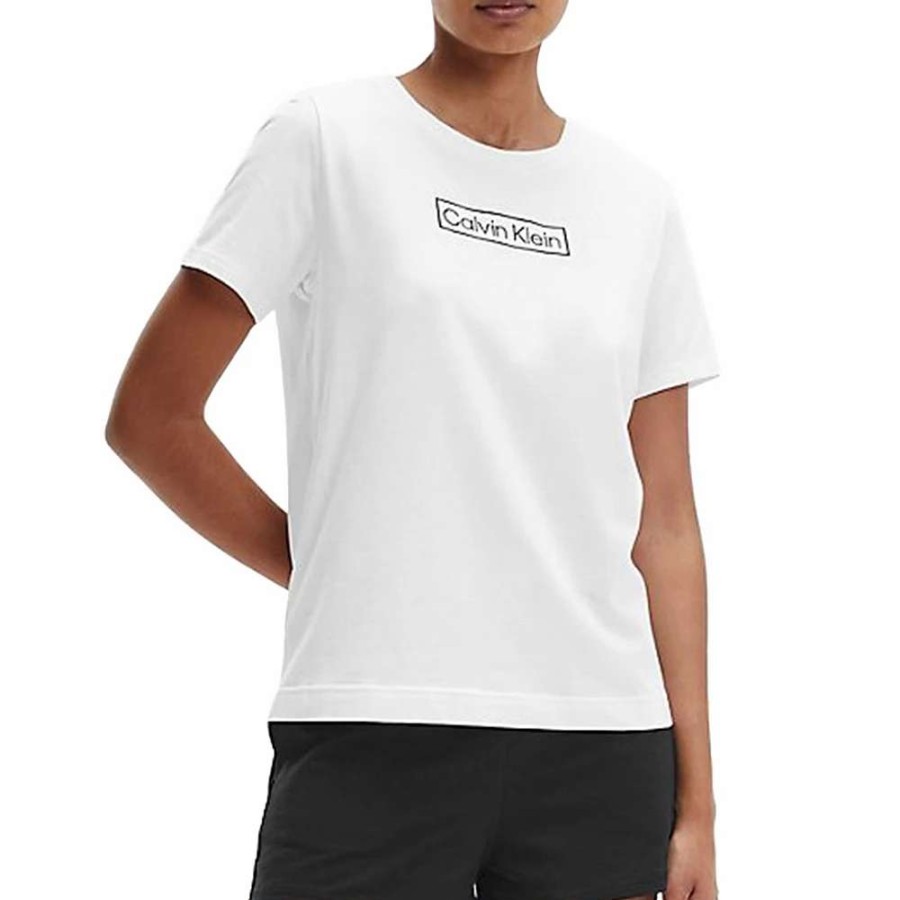 Sleepwear * | Women'S Calvin Klein Ck Reimagined Heritage Lounge Short Sleeve Crewneck Top White