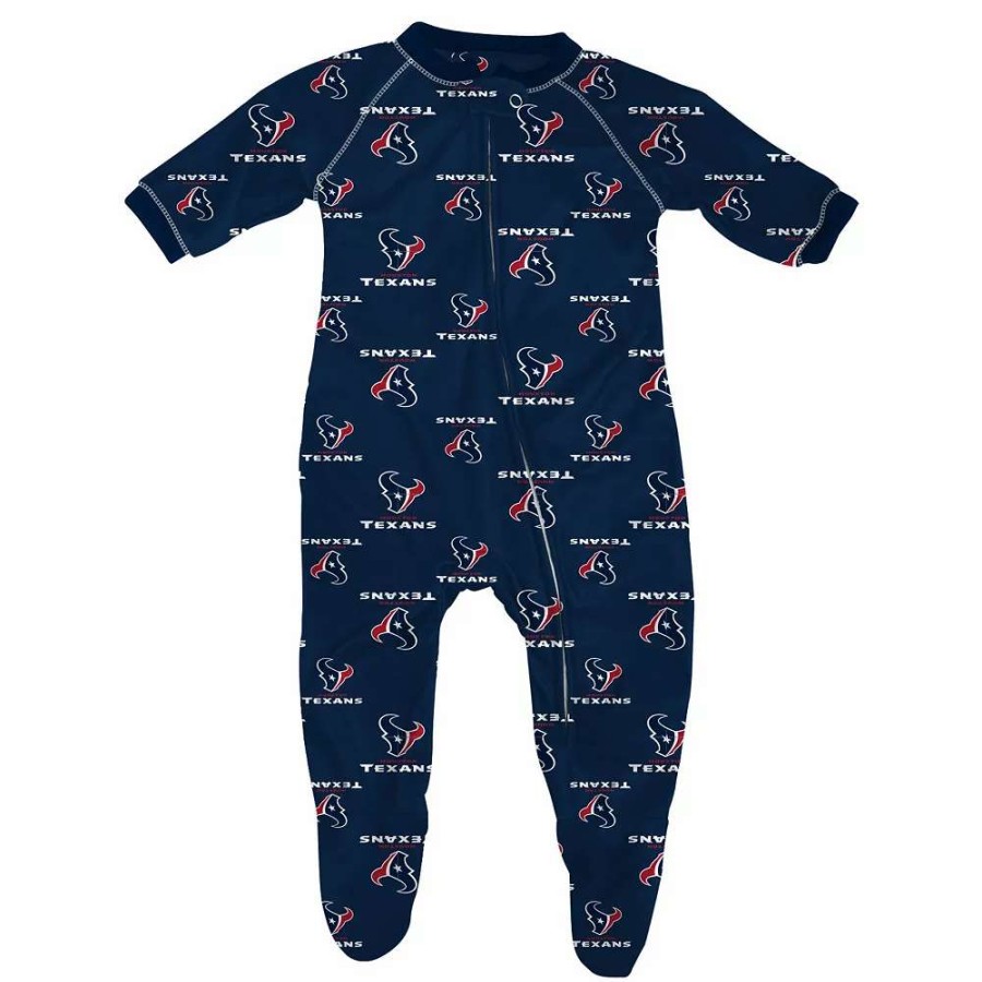 Sleepwear * | Houston Texans Infant Piped Raglan Full Zip Coverall Navy Blue